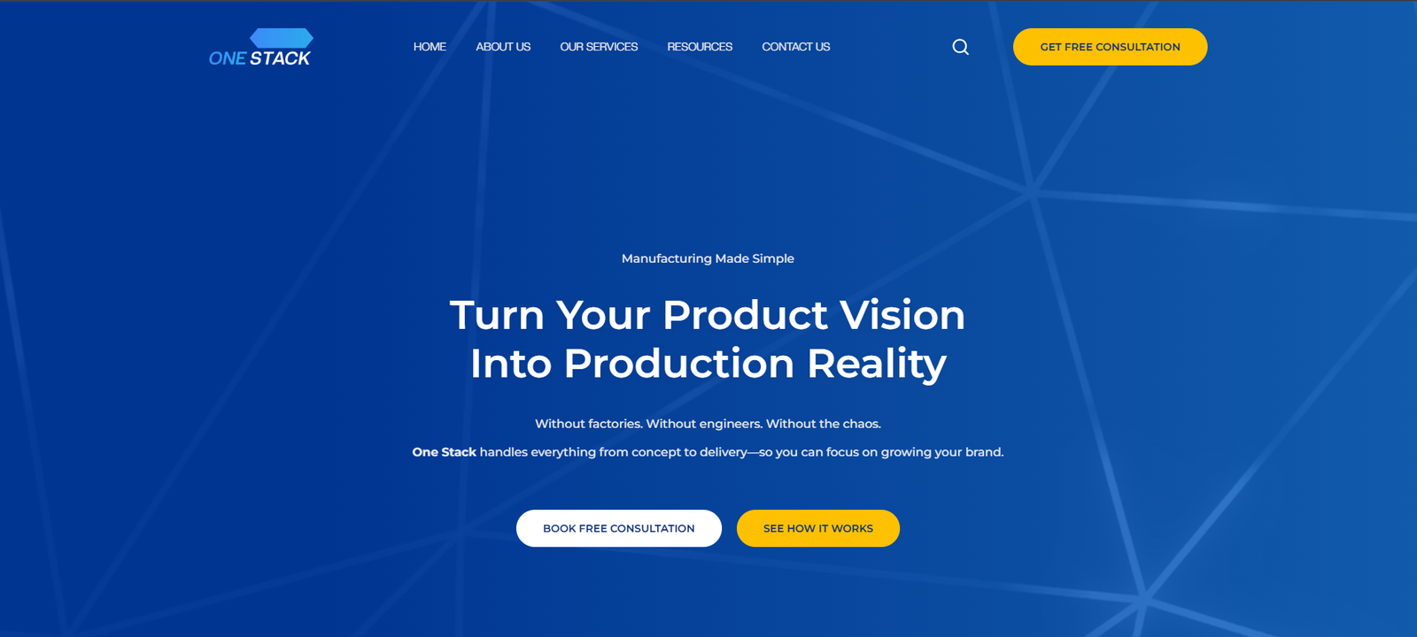 One Stack Networks B2B technology website developed on WordPress